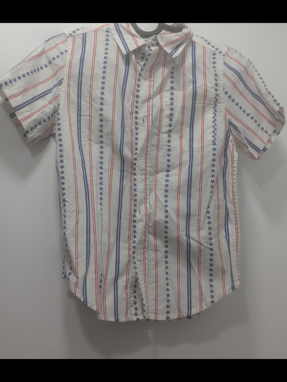 Cat & Jack White Short Sleeve Button-Up with Red and Blue Stripes